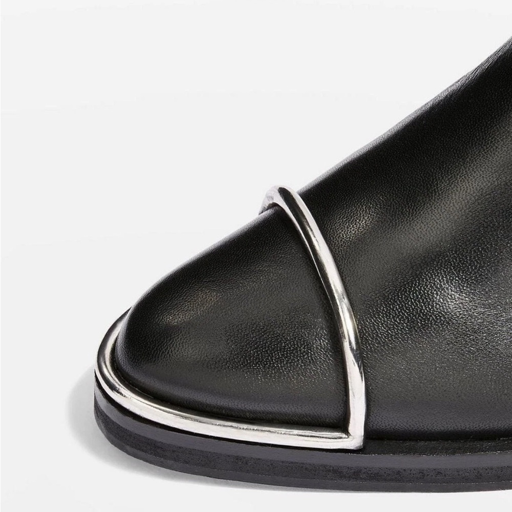 Topshop Black Leather Ankle Boots with Silver Toe Accents - Picture 14 of 16